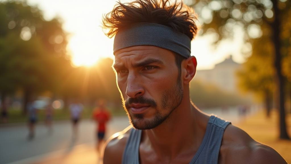 Coureur utilisant un bandeau de sport lors d'une séance d'entraînement en extérieur