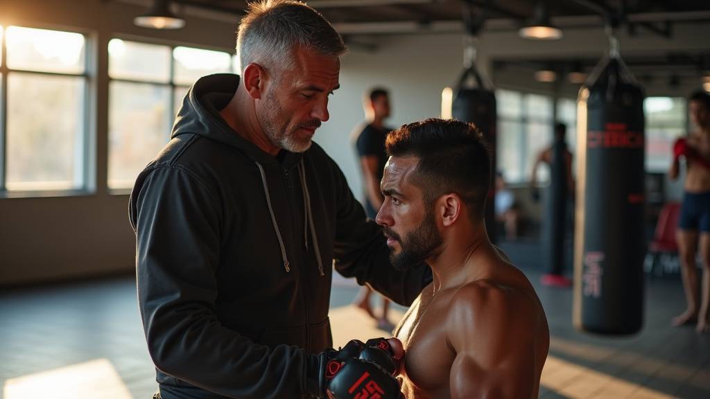 Entraîneur de MMA en train de diriger un séance de combat